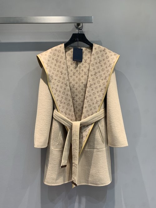 Louis Vuitton Wrap-style Mid-length Silk-wool Blend Coat with Big Lapel