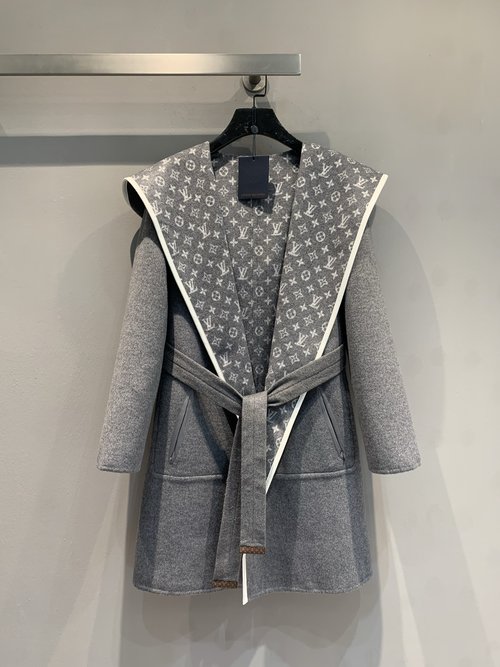 Louis Vuitton Wrap-style Mid-length Silk-wool Blend Coat with Big Lapel