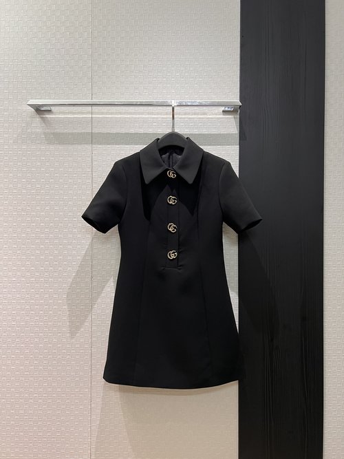 Gucci Double G Buttoned Semi-Open Fashionable Short-Sleeved Dress