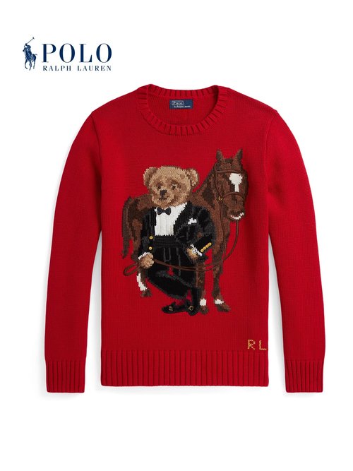 Polo Ralph Lauren Limited Edition Bear Pattern Knit Sweater in White, Black, Red