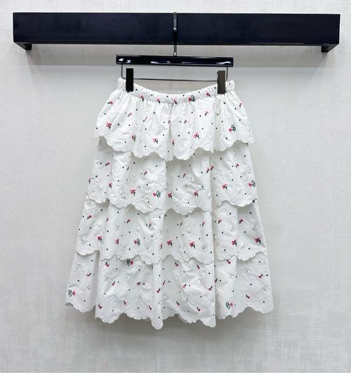 Dior Lace - up Embroidered Skirt with Peace Doves Rose