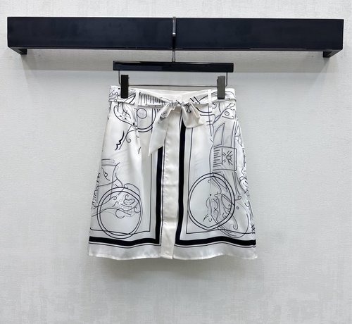 Hermes Silk Printed Tie Waist Skirt with Artistic Elegance