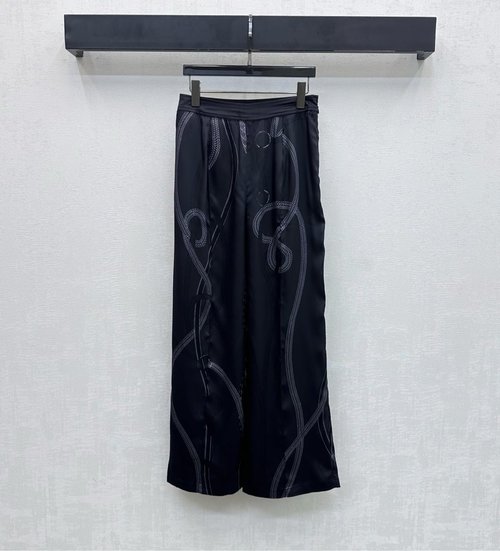 Hermes Silk Printed Straight-Leg Pants, Flattering Style