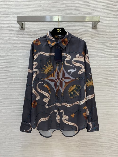 Louis Vuitton Loose Stylish Printed Buttoned Collared Long-sleeved Shirt