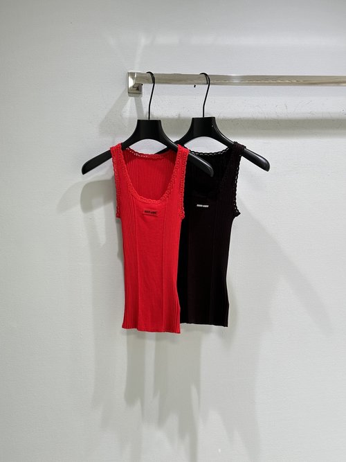 Miu Miu Lace Trimmed Knit Vest with Wool Yarn and Crochet Edges