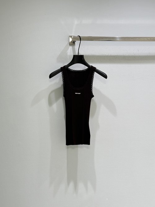 Miu Miu Lace Trimmed Knit Vest with Wool Yarn and Crochet Edges