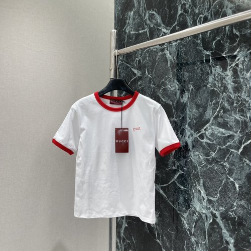 Gucci Contrast Color Short-Sleeve Tee with Embroidery Logo