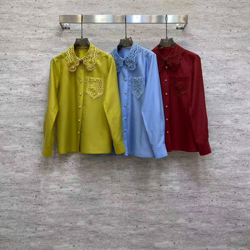 Valentino Elegant Tencel Cotton Blouse with Lace Collar and Pocket