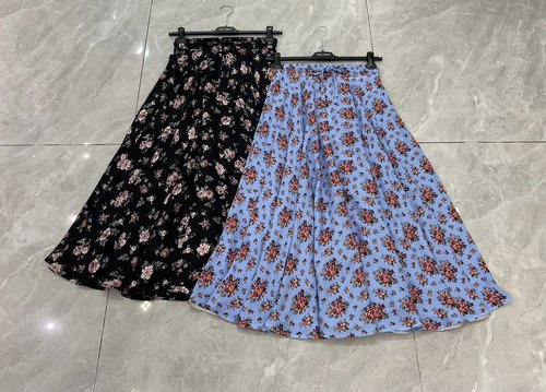 Dolce & Gabbana Vintage Rose Rayon Linen Sun-Swing Long Skirt