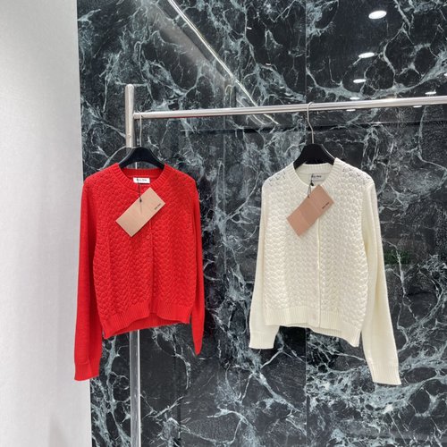 Miu Miu Hollow Fan-Patterned Knit Cardigan for Versatile Style