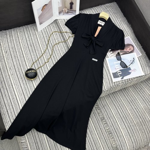 Miu Miu Gray Tie-Bow Dress, Soft Cotton for Various Occasions