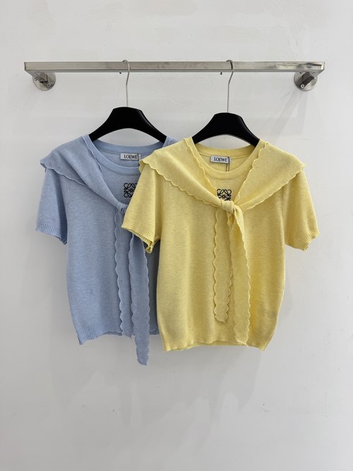 Loewe Spring - Summer Knit Short Sleeve with Shawl in Yellow, Blue