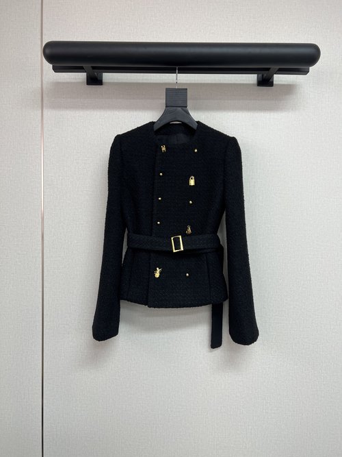 Celine Double-breasted Wool Coat with Belt and Flared Sleeves