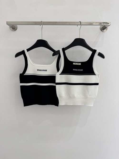 Miu Miu Black and White Color-Block Knit Tank Top