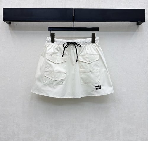 Miu Miu Versatile Cotton Drawstring Pocket Skirt with Embroidered Logo