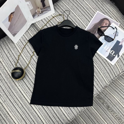 Chrome Hearts Early Spring - Logo Embroidery Short Sleeve Round Neck T-Shirt