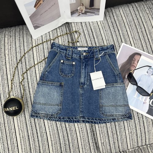 Givenchy Early Spring - Embroidered Letter Pocket Denim Skirt