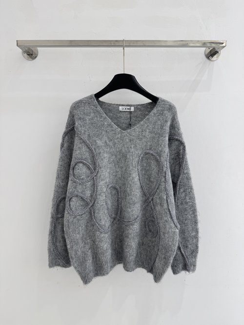 Loewe Simple V-neck Knit Sweater with Loose Fit and Pattern
