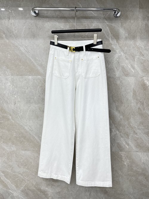 Celine Cream White Retro Wide-Leg Jeans for Relaxed Look