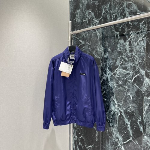 Miu Miu Purple Nylon Collar Jacket with Brand Logo, Urban Look