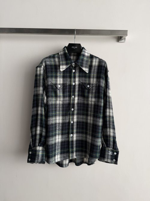 Celine Wool Blend Check Shirt with Clean Lines