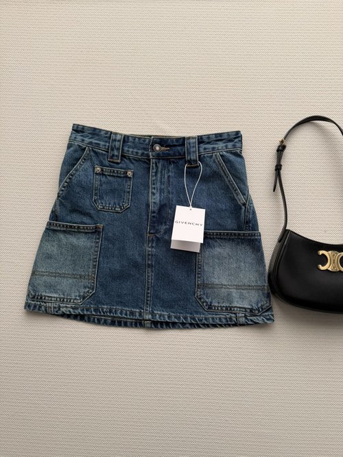 Chanel Bold Washed Denim Skirt with Pockets and Metal