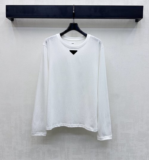 Prada Custom Cotton Polyester Long Sleeve Top with Subtle Logo Decoration