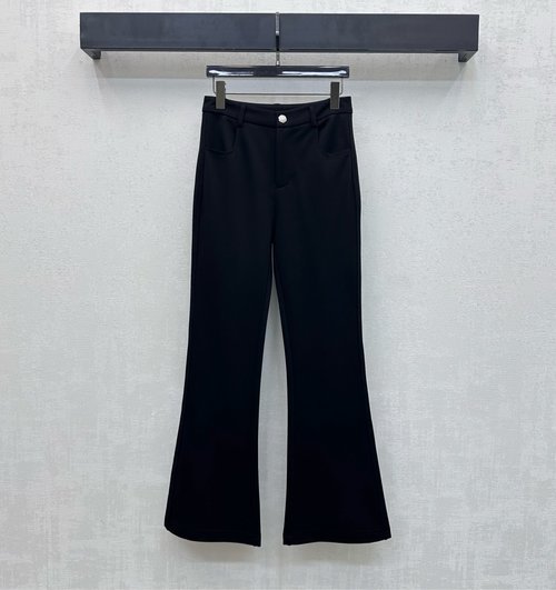 Chanel Custom Twill Cotton Micro Flare Pants with Metal Buckle Detail