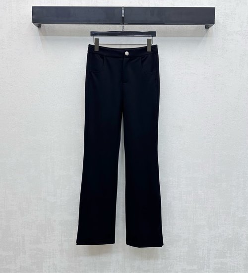 Chanel Bespoke Twill Cotton High Waist Slim Pants with Emblem Accent