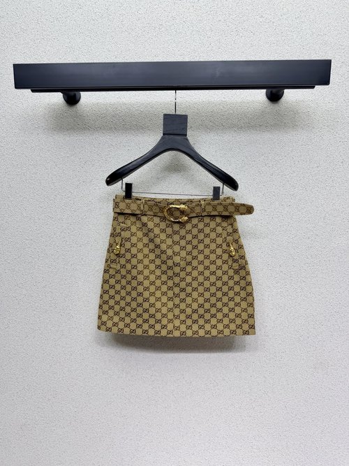 Gucci Khaki Jacquard Half-Skirt with Belt, Soft