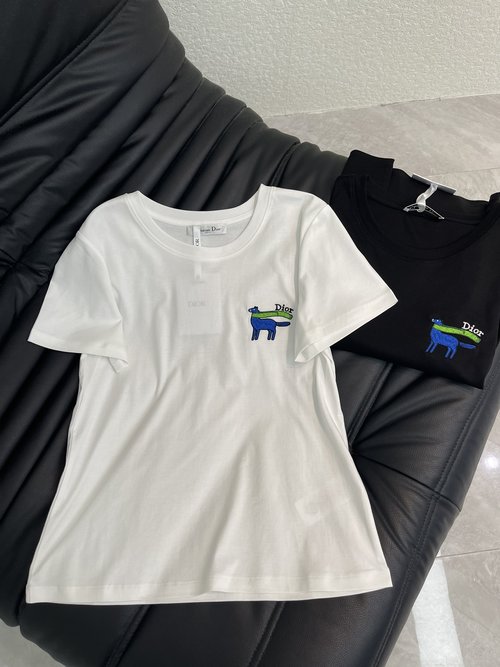 Dior Pony and Letter Embroidery Silk-Cotton Short-Sleeve T-Shirt