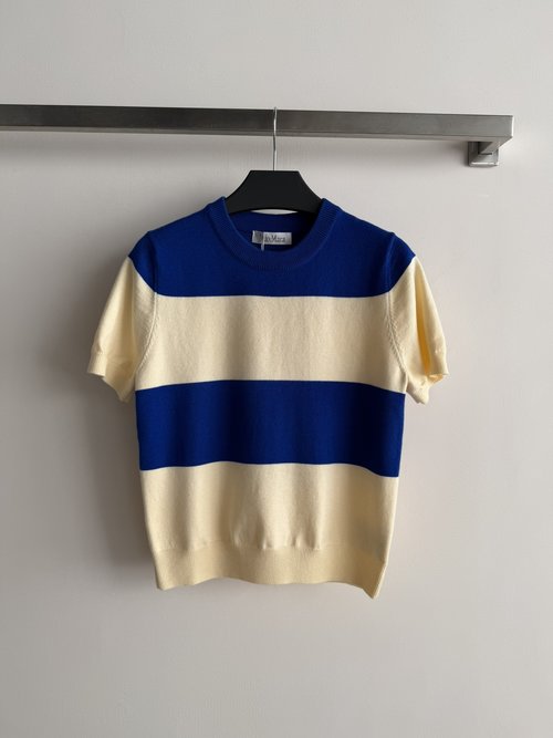 Max Mara New Knit Short Sleeve with Wide Color Blocked Stripes, Simple