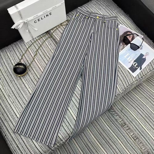 Celine Spring Collection: Striped Straight-leg Denim Pants