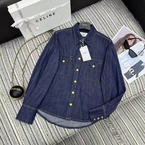Celine Spring Denim Shirt with Turn-down Collar