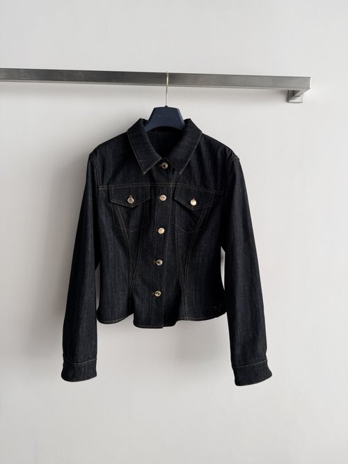 Louis Vuitton Vintage Denim Jacket with Gold Buttons and Waist - cinching