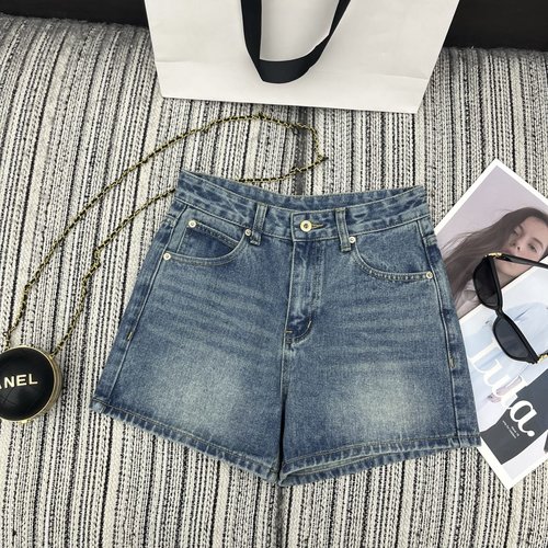 Loewe Denim Shorts with Embroidered Logo Pocket