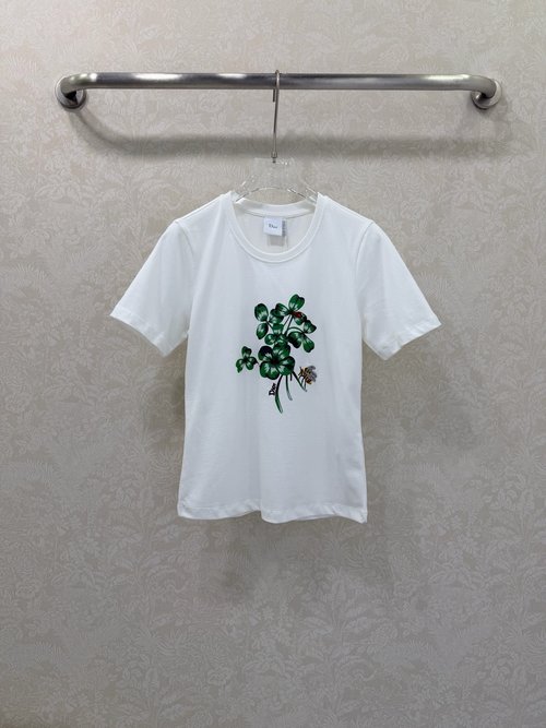 Dior Four-Leaf Clover Print Short Sleeve, Soft Cotton