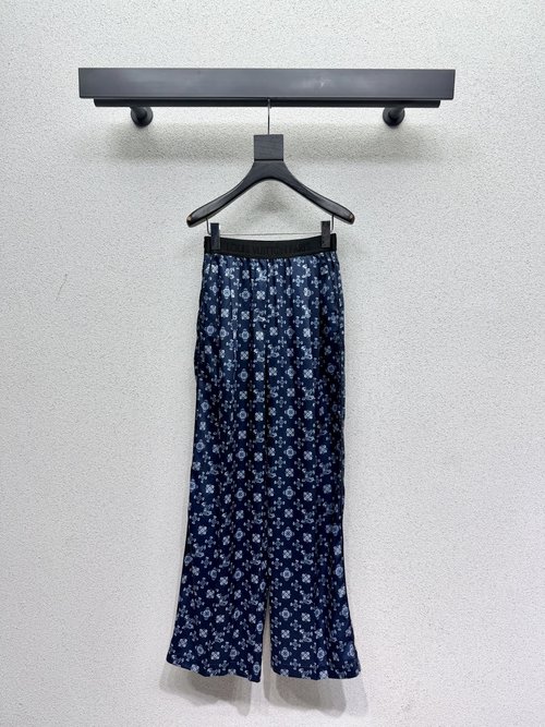Louis Vuitton Trendy Navy Blue Floral Webbing Trousers