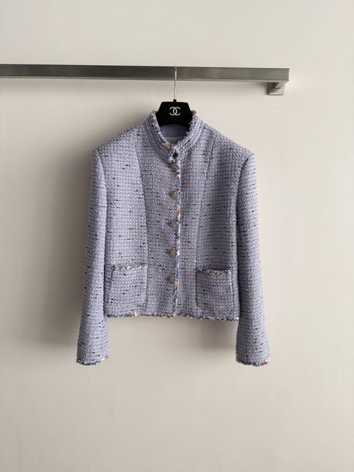 Chanel Sequined Tweed Jacket with Stand Collar for Formal Events