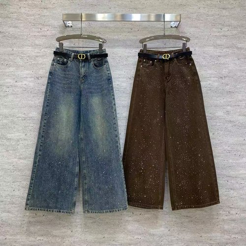 Dior Sparkled Wide-Leg Jeans, Two Retro Colors