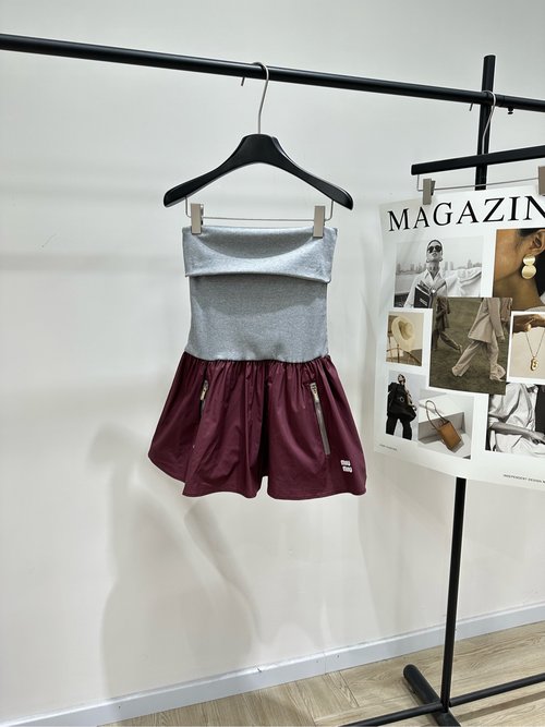 Miu Miu Wine Red & Gray Double Zipper Bustier Dress