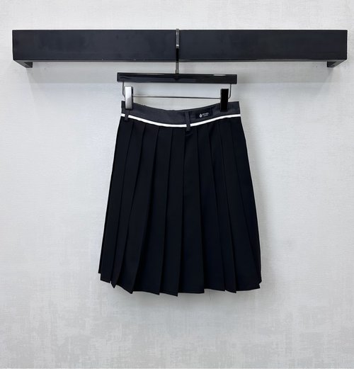 Prada Elegant Polycotton High-Waisted Pleated Skirt with Logo Trim