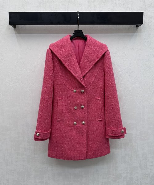 Chanel Custom Imported Wool Blend Double-Breasted Dress Coat