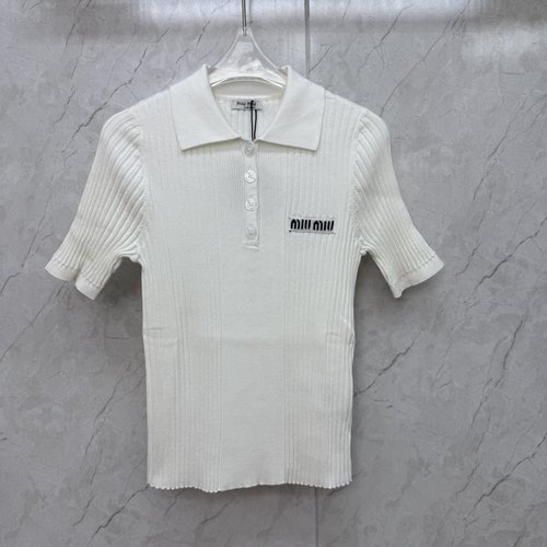 Miu Miu Latest Collection: Tailored Wool Short-Sleeve Knit with Collar