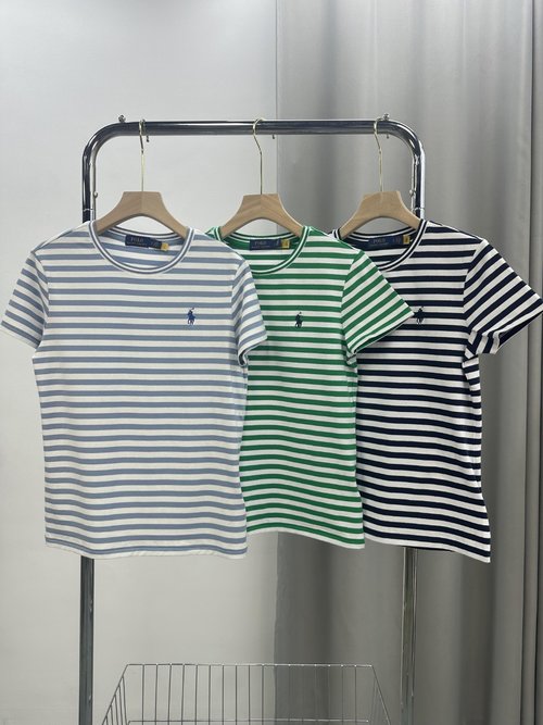 Yves Saint Laurent New Cotton Round Neck Striped T-shirt with Pony Embroidered