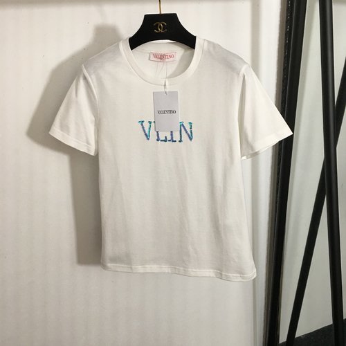 Valentino Sequin and Bead Embroidered Letter Short Sleeve T-Shirt, Black & White