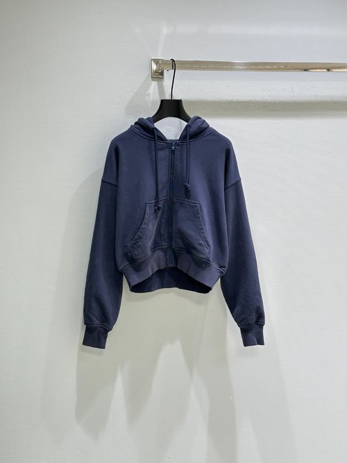 Acne Studios Zip-up Hoodie with Acn Embossed Logo, Vintage Wash Effect