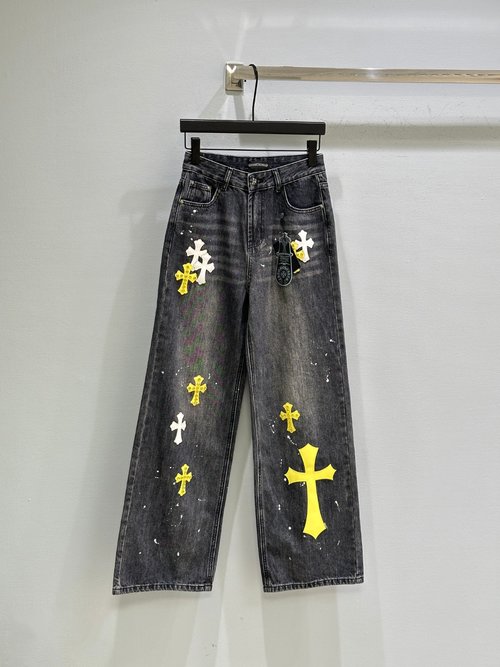 ArcTeryx Cross Patch Jeans with Studded Beads and Side Splashed Ink Design