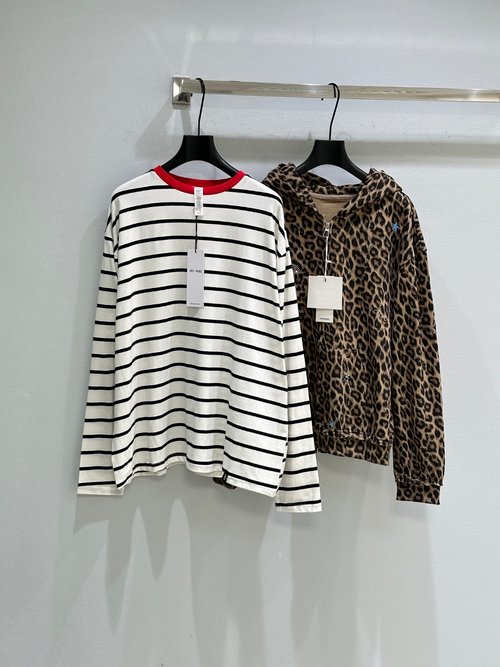 Loewe Classic Black and White Stripe Top with Red Trim