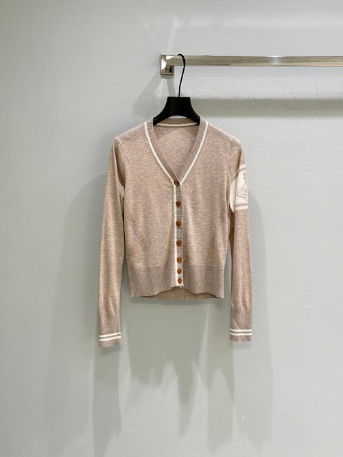 Vivienne Westhood Classic V-Neck with Wooden Buttons and White Stripes